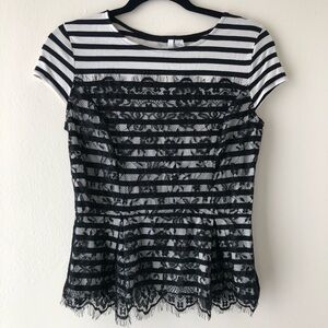 🛍 4/$25! Elle Striped Peplum Lace Blouse